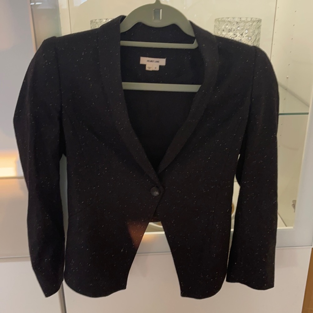 Helmet Lang cropped black with white dots blazer